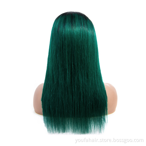 Free Sample Brazilian Virgin Human Hair 1b/green Ombre Color 4x4 Transparent HD Lace Closure Wig Straight Hair Lace Front Wigs